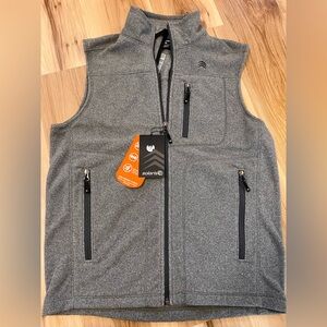 New Solaris Men’s Medium M Gray Full Zip 200s Weight Fleece Vest Pockets Outdoor